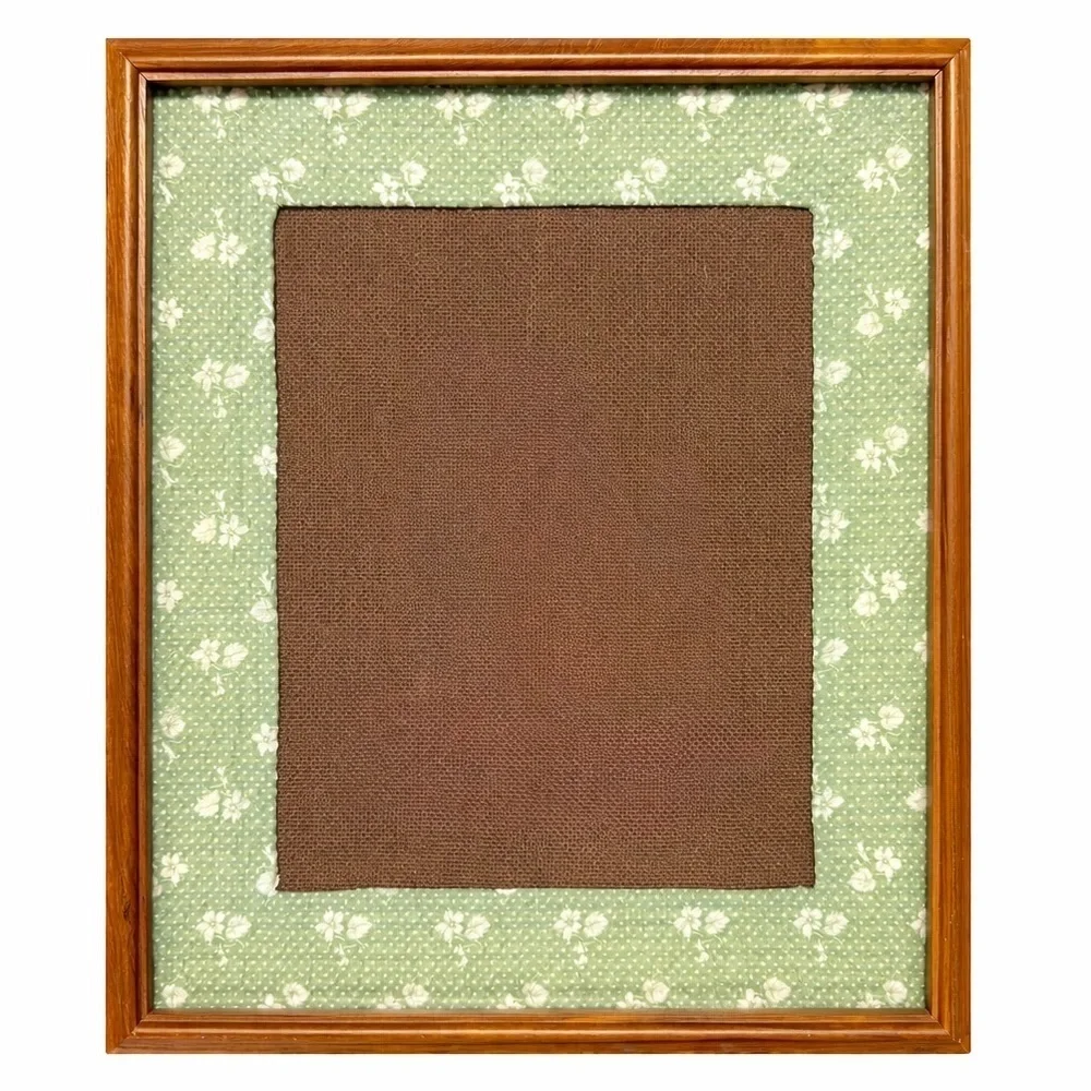 Wood Picture Frame With Green Floral Fabric Mat